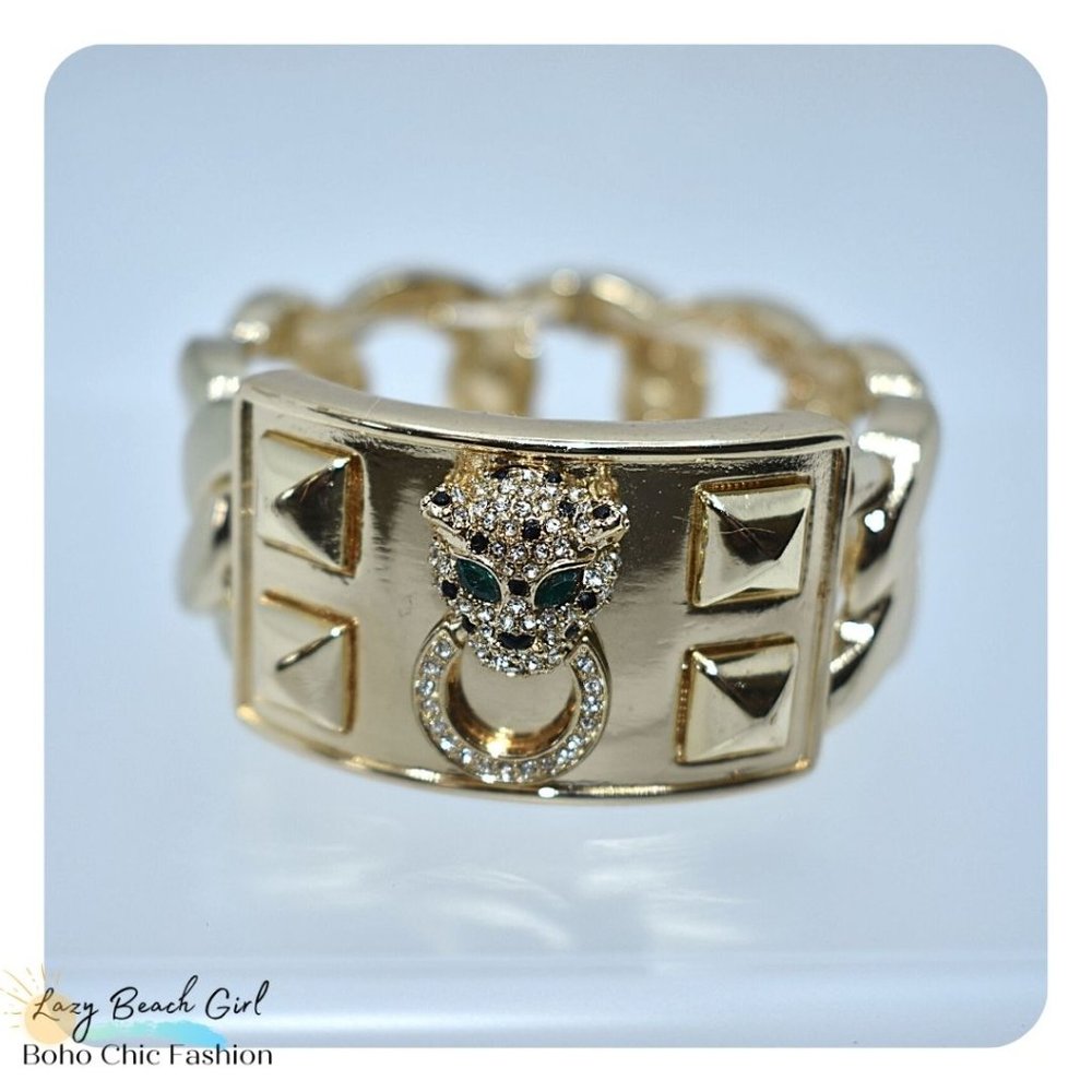 Green Crystal Eyed Leopard Bracelet